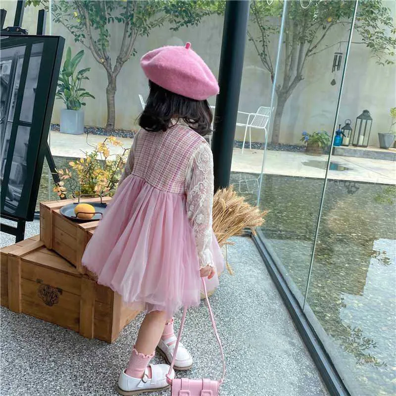 Girls Outfits Pink Long Sleeve Coat+gauze Sundress Fashion Baby Girl Sets Clothes 1-7Y E11045 210610