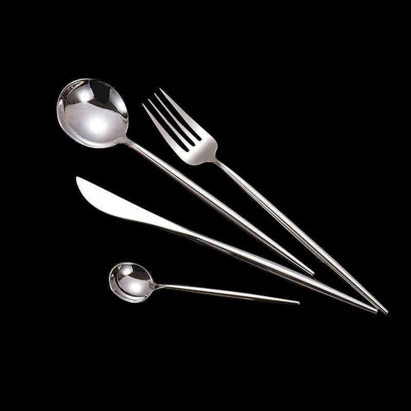 guld dinnerware set rostfritt stål porslin Kniv gaffel sked bestick diskmaskin säkra bestick gaffel 211229