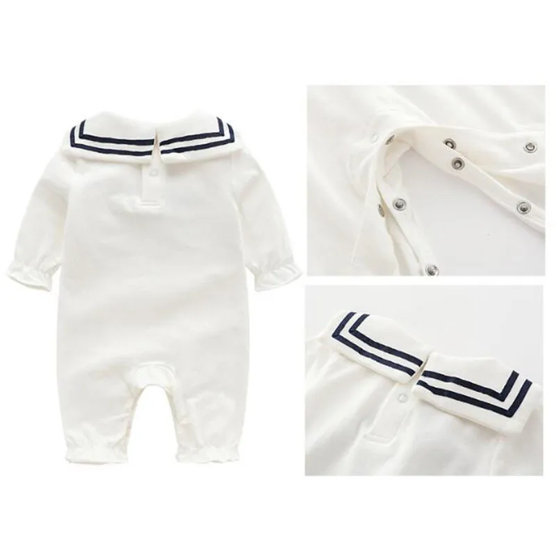 Navy Wind Cute Baby Girl Pure Color Rompers Kids Spring Autumn born Clothes 210429