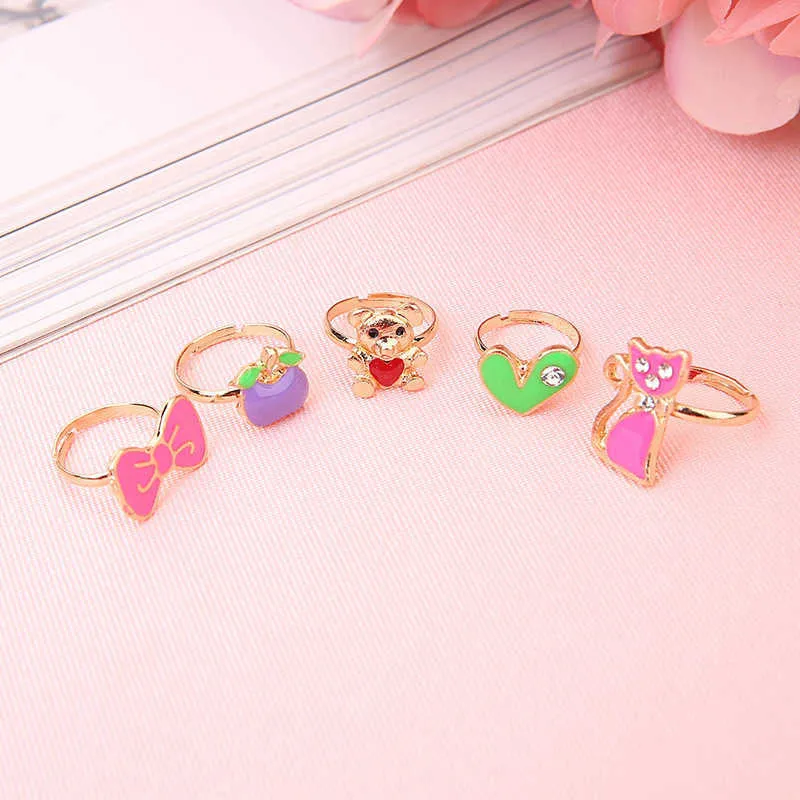 10 stks Leuke Cartoon Kids Ringen Kawaii Koreaanse Kinderen Meisjes Bloem Legering Vinger Ring Kind Sieraden Gift Verstelbare3859717