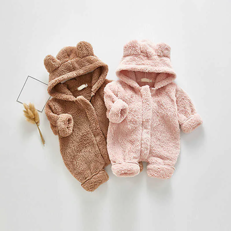 Urso líder nascido bebê inverno roupas infantil meninas meninos dos desenhos animados morno quente outono bebê fleece macacão toddler trajes bonitos 210708