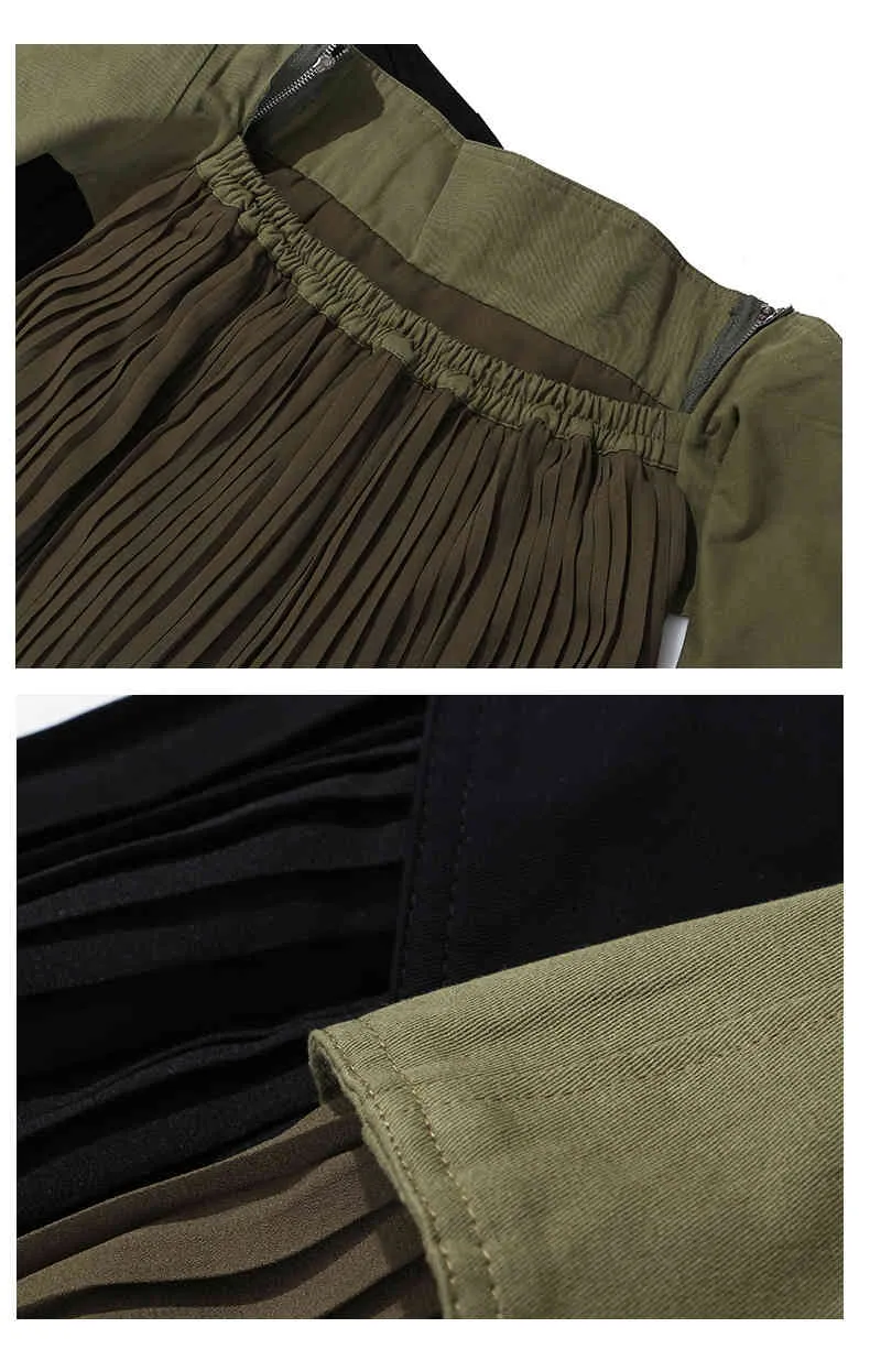 DEAT New Spring And Summer Fashion Casual Waist Cover Color Matching Press Half Thin A-line Pleated Skirt Women SJ940 210428