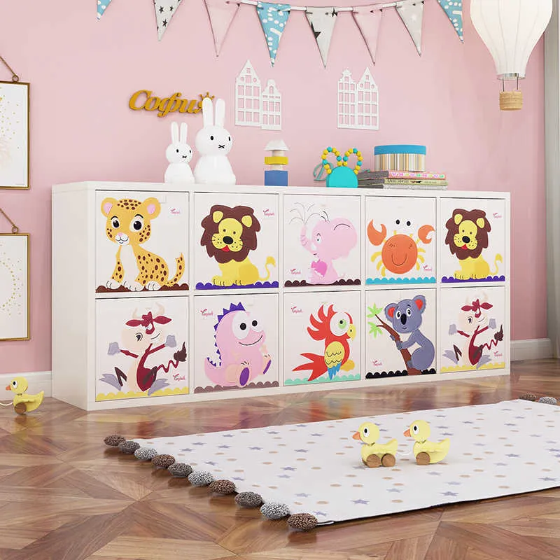 13 Inch Cartoon Animal Cube Storage Box Folding Washed Oxford Cloth Fabric Bins For Toys Organizers Basket 210922