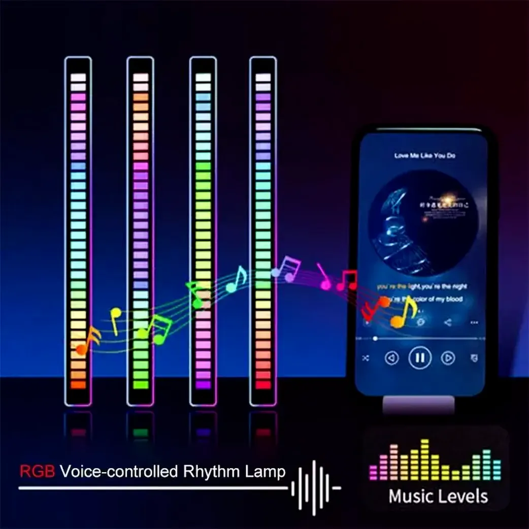 RGB sprachaktiviertes Pickup-Rhythmus-Partylicht, kreative, farbenfrohe Soundsteuerung, Umgebungslicht mit 32-Bit-Musikpegelanzeige, Auto Deskto309b
