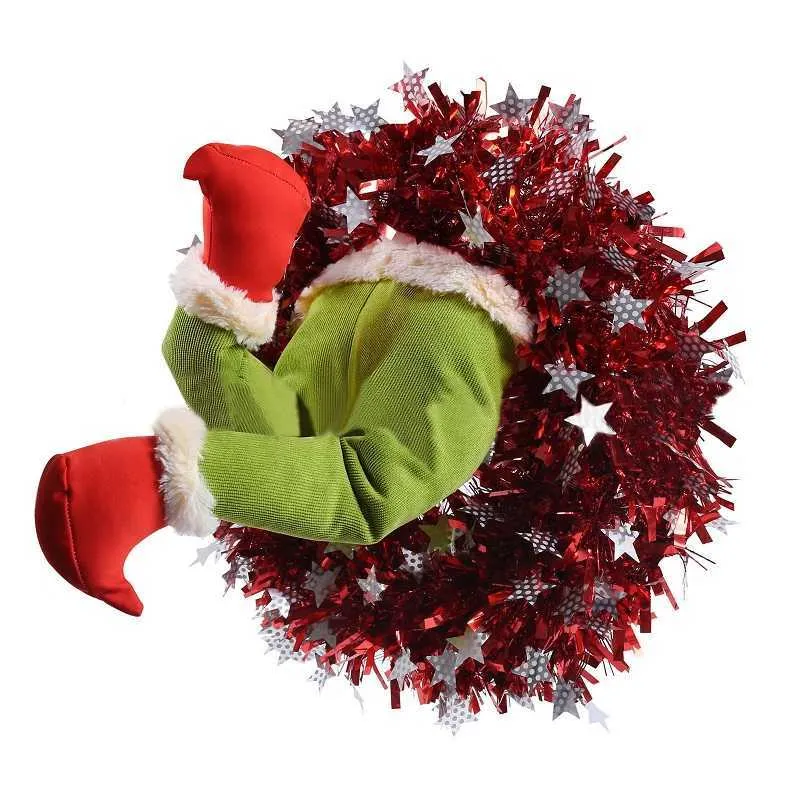 泥棒のクリスマスツリーの装飾グリンチ盗むぬいぐるみエルフの足の面白い贈り物の装飾品2109101056362