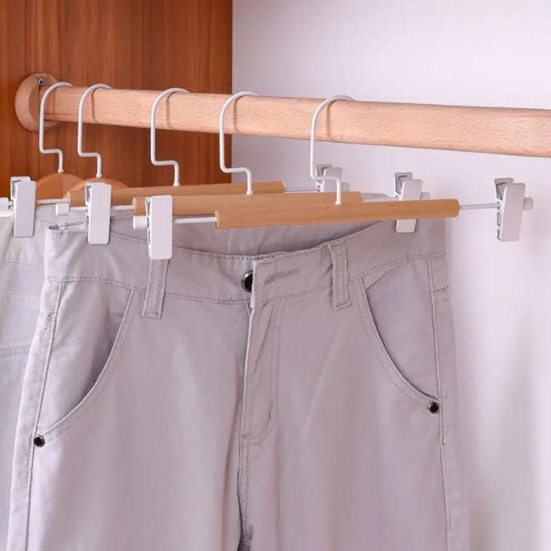 Wooden Pants Hangers with Metal Clips Wood Skirt Hanger Trousers Rack Clip Clothes Pegs