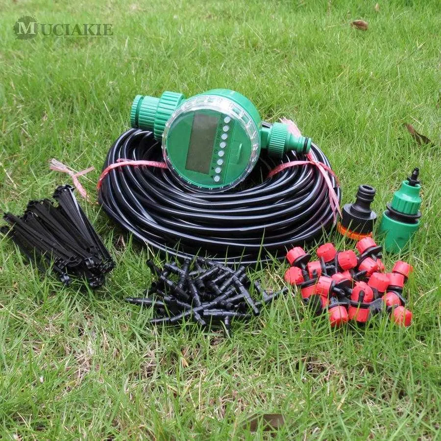 MUCIAKIE 25M transparent ou noir bricolage Micro système d'irrigation goutte à goutte plante arrosage automatique minuterie tuyau d'arrosage Kit goutteur 210610