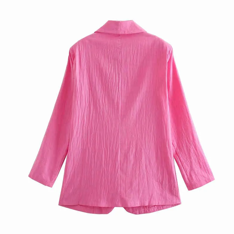 Streetwear Kobiety Różowy Cienki Blazer Moda Damska Elegancka Kieszeń Kurtki Solidne Słodka Kobieta Chic Bawełna 100% Vestidos 210427