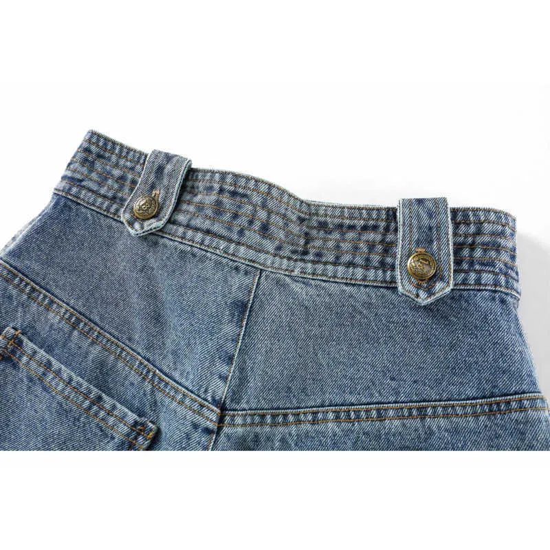 [DEAT] Lato Moda Krótkie Spodnie Luźne Kieszenie Kieszenie Solid Color Temperament Kobiety Denim Spodenki 13C628 210527