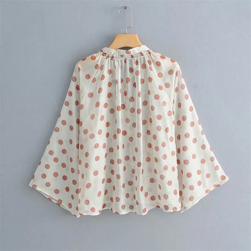 Blusa de lunares OrganPolka para mujer, cuello transparente, manga larga, camisa transparente dulce para mujer, Blusas 210430