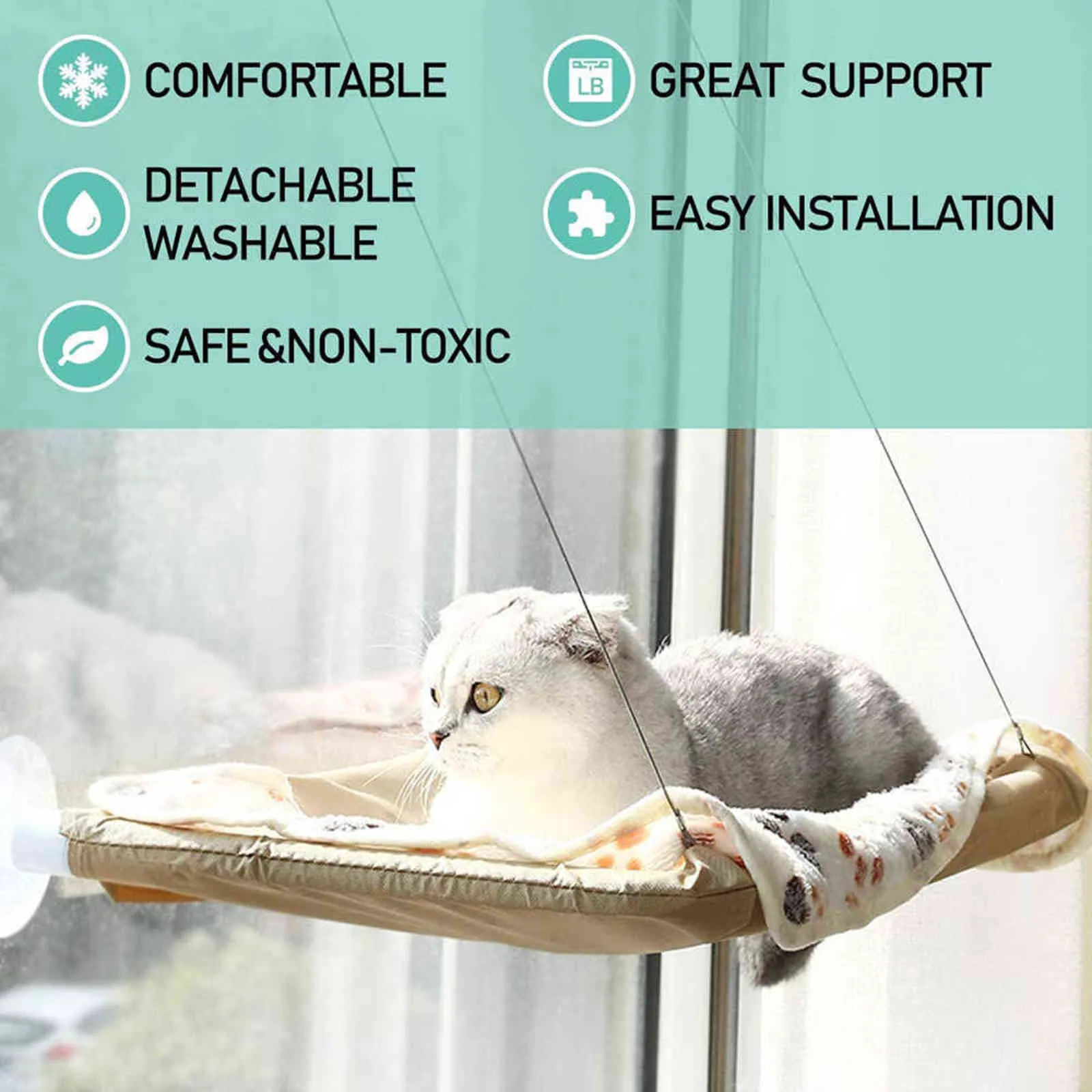 Cat Bed Hammock для кошек Прекрасный дышащий шезлонг Установленные окна кровати кошачий дом всасывающая чашка настенный котенок расходные материалы отдыхает 2111111