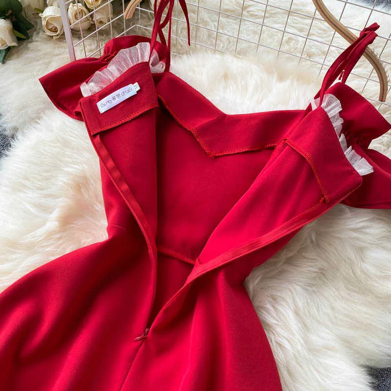 Dormi Dolce Dolce Fungo Dolce Slash Neck Suspender Dress Solid Color Manica Corta Slim Fashion Molla Estate 11B744 210709