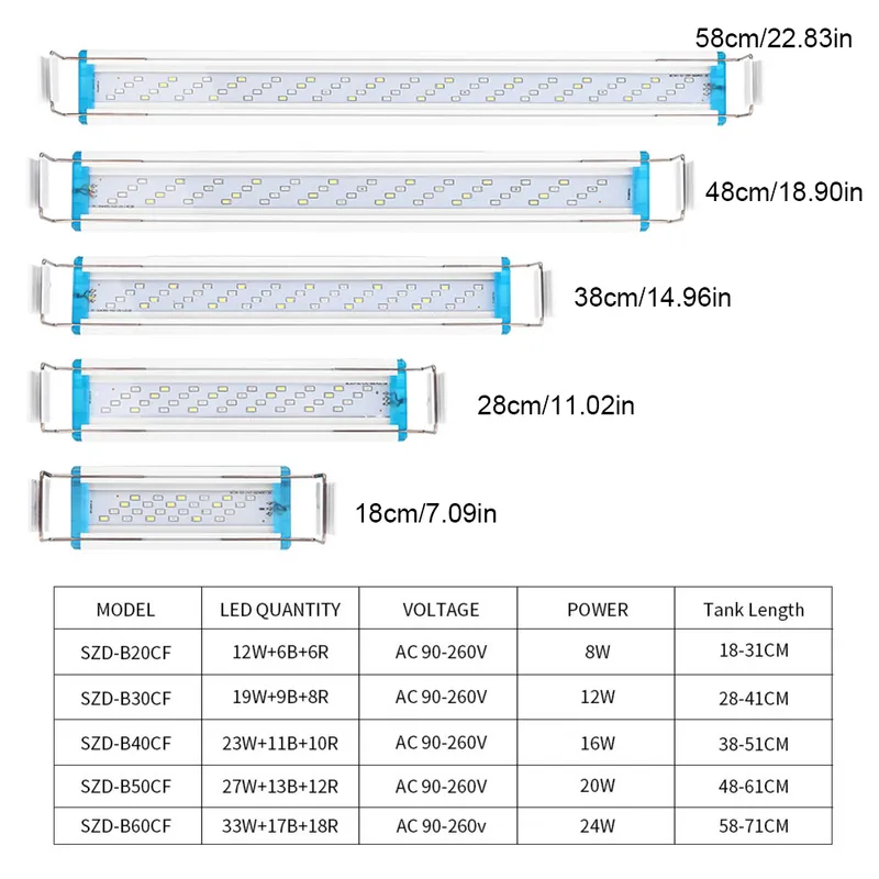 Akvaryum Işık Bar Led Balık Tankı Üzerinde Lamba Tesisi Büyüyen Aydınlatma Suda Manzara Dekor 18-58 cm Genişletilebilir Aksesuarları 220210