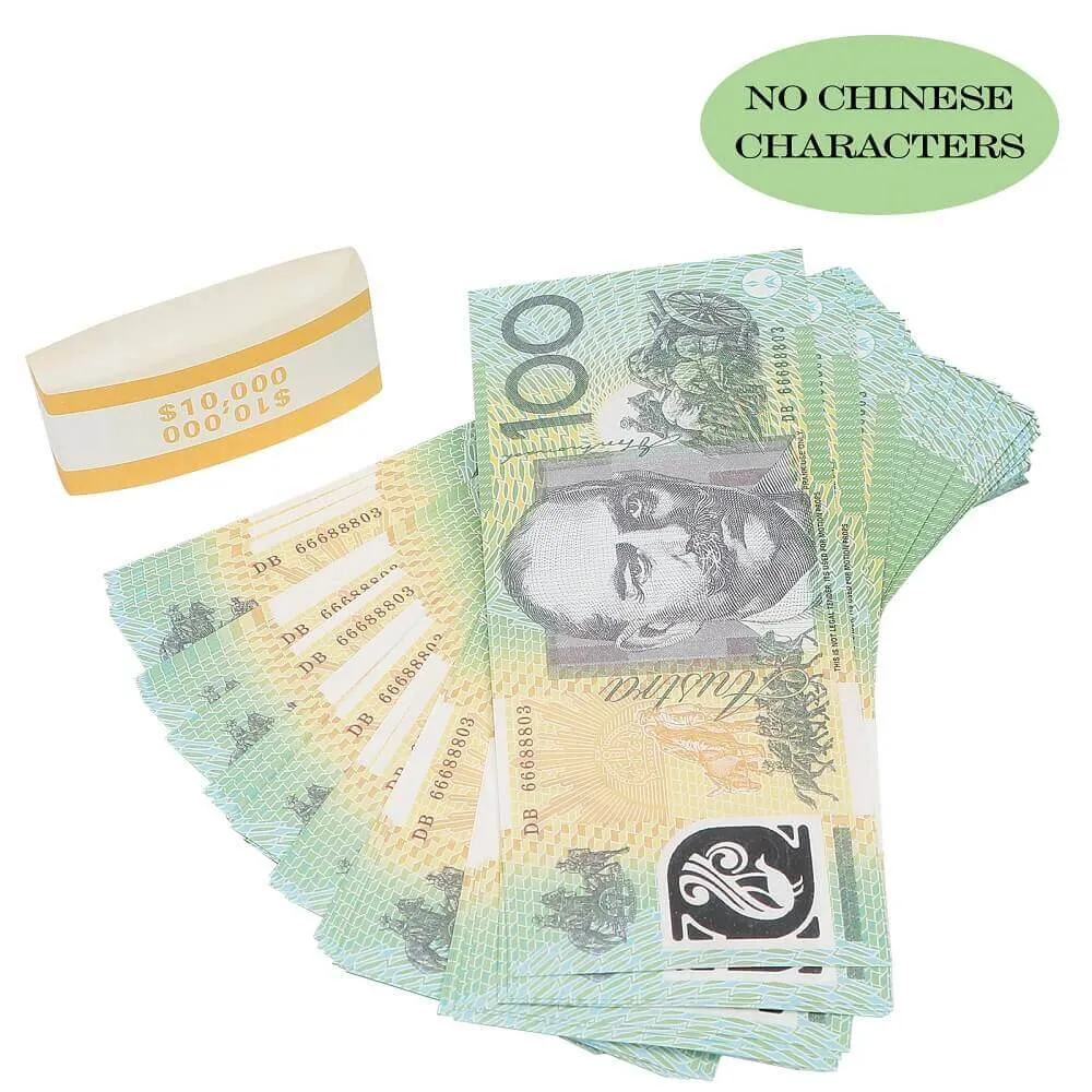 % 50 Boyut Prop Oyunu Avustralya Doları 5 10 20 50 100 AUD Banknotlar Kağıt Kopya Sahte Para Film Props347Z