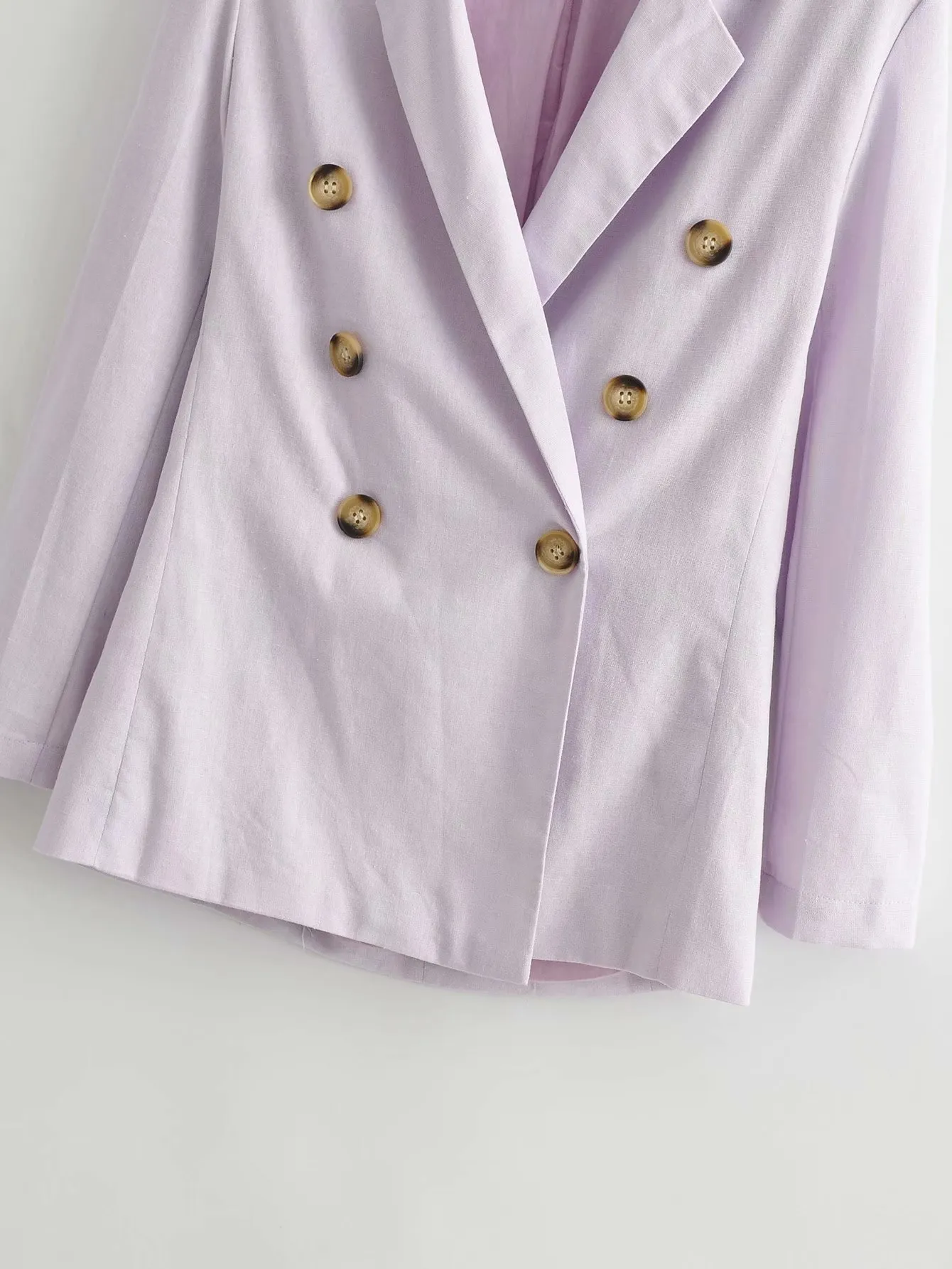 Sommer Baumwolle Leinen Blazer Frauen Dünne Anzug Jacke Zweireiher Damen Freizeit Violett 210421