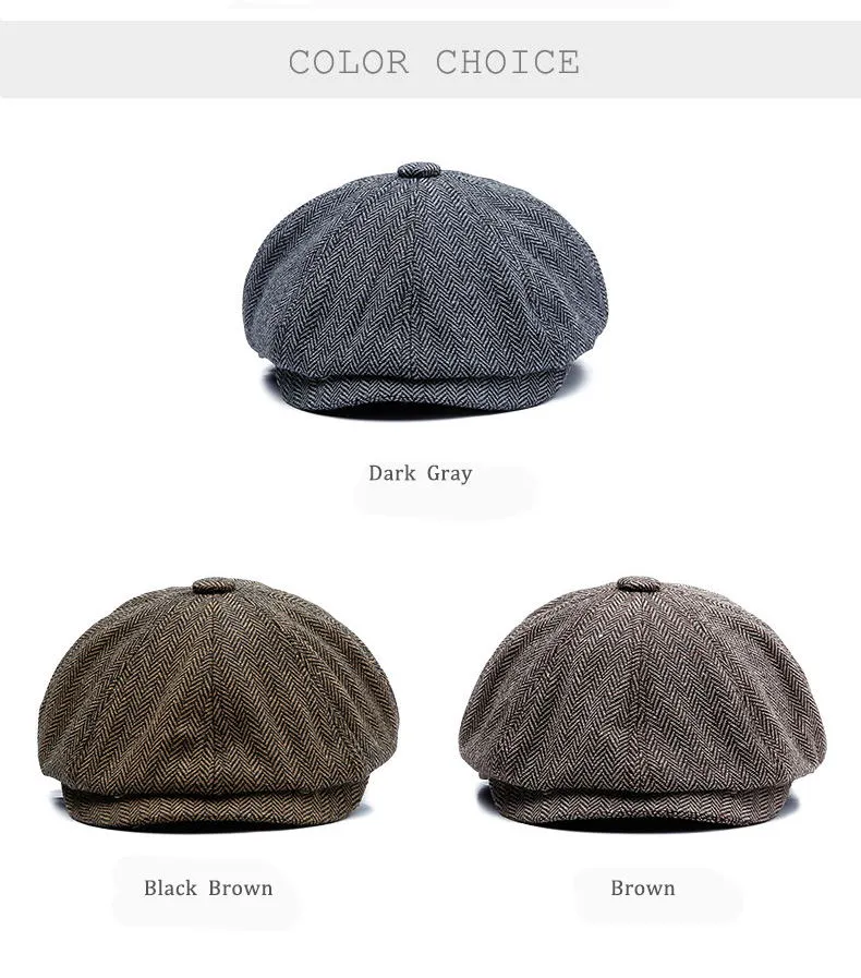 Unisex Autumn Winter Newsboy Caps Men And Women Warm Tweed Octagonal Hat For Male Detective Hats Retro Flat202u