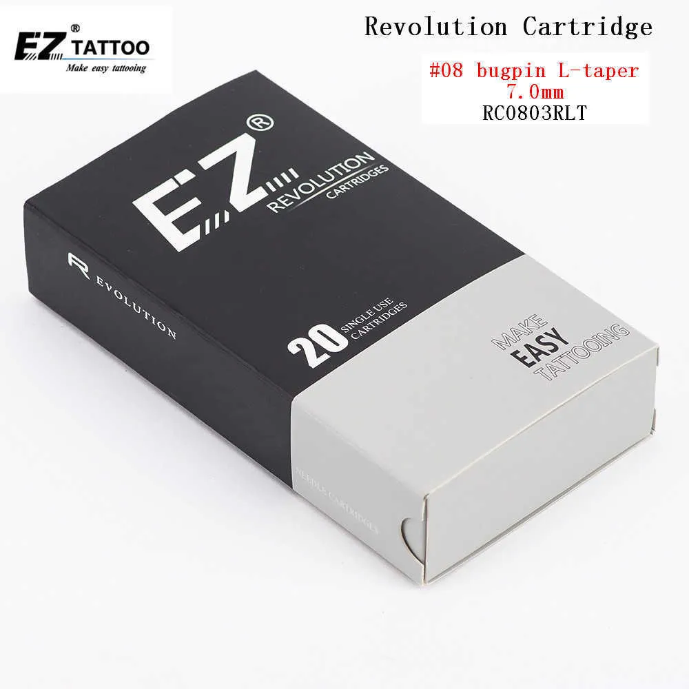EZ Revolution Tattoo Tattoo igły okrągłe wkładka #08 0,25 mm Bugpin Long Taper 1/3/5/7/9/11 dla maszyn i uchwytów 210608