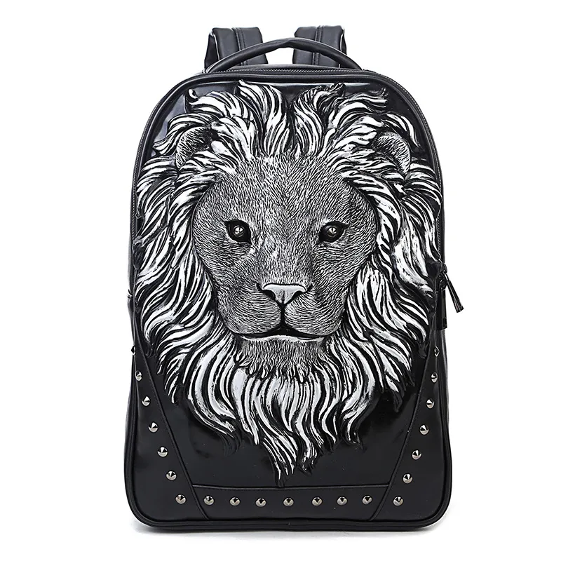 Borse a tracolla da uomo intera fabbrica Street Cool Animal Leon Head Uomini Backpack impermeabile in pelle resistente alla pelle S212Q