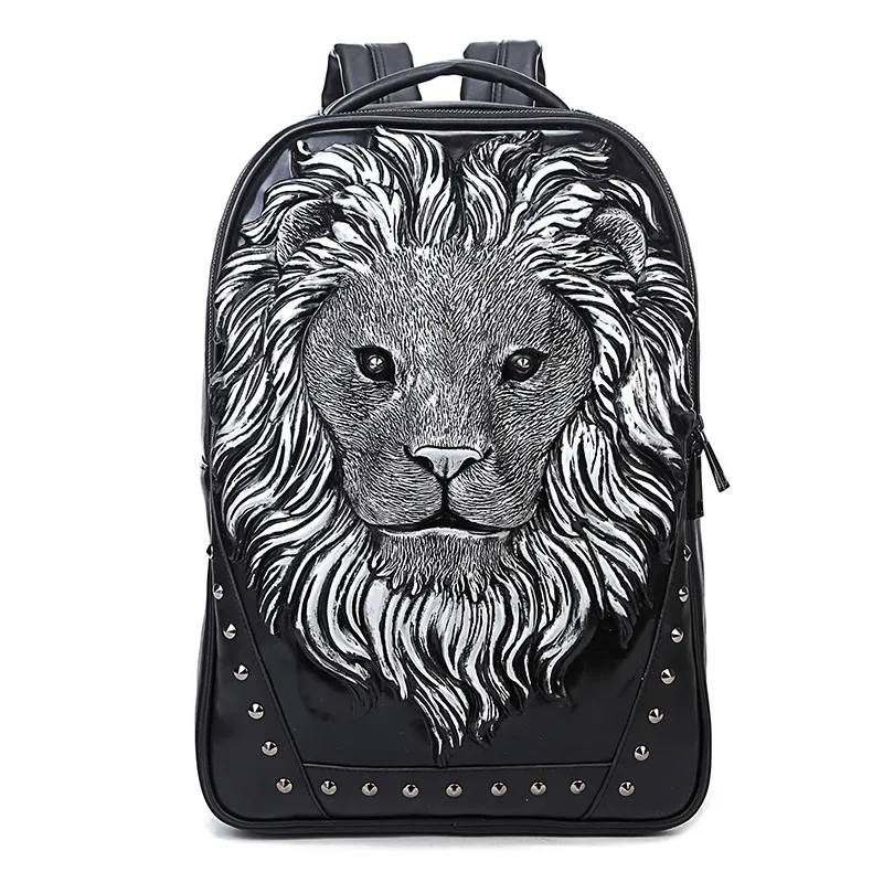 Whole factory mens shoulder bags street cool animal lion head men backpack waterproof wear-resistant leather handbag outdoor s2387