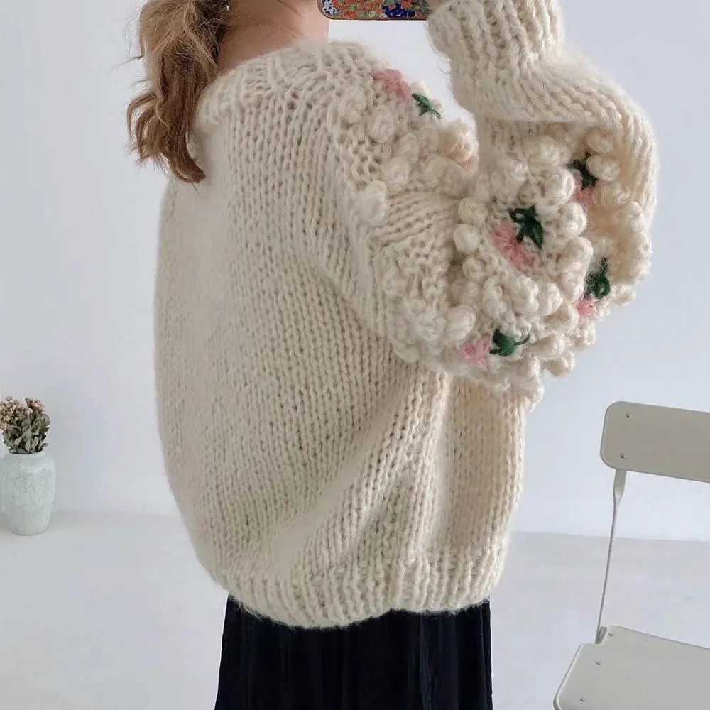 Za embroidery Knitted Sweater Women Cardigan Befree Harajuku Flower Pull Femme Hiver Leisure Time Coat Truien Dames Autumn 210510