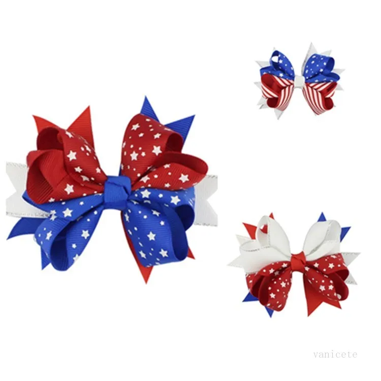 Amerikanischer Unabhängigkeitstag Haarschmuck Kinderschleife Haarnadel Patriotische Clip-Accessoires Event Party Favor T2I52077