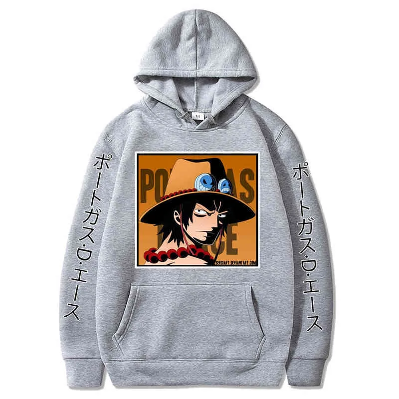 Japanse Anime One Piece Hoodie Mannen Casual Gedrukt Ace Sweatshirt Lange Mouwen Pullover Harajuku Streetwear Hoodie Tops H1227