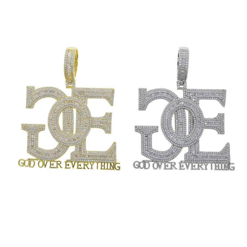 Iced Out Bling God Over Every Thing Pendant Halsband Silver Color AAA ZIRC29139214409