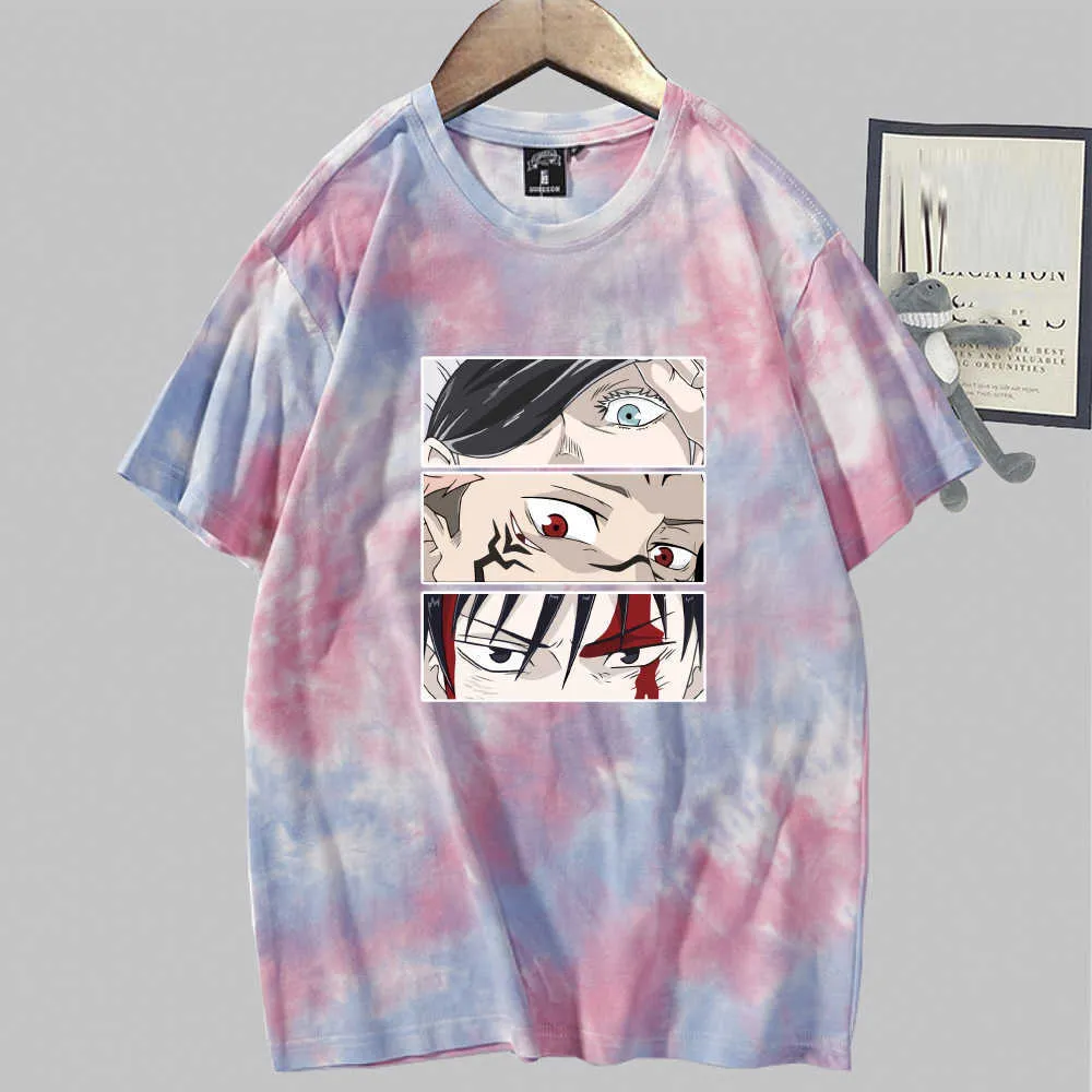 Unisex Anime Jujutsu Kaisen Anime Mode Kurzarm Rundhals Tie Dye T-shirt Y0809