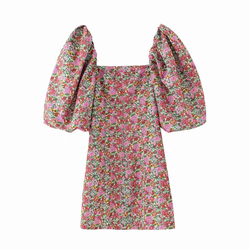 Vintage femmes élégant imprimé floral robe midi été mode dames manches bouffantes boho es décontracté femme chic filles 210427