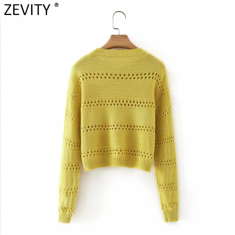 Femmes évider broderie à manches longues Crochet tricot pull femme Chic basique bonbons couleurs pulls hauts S636 210416