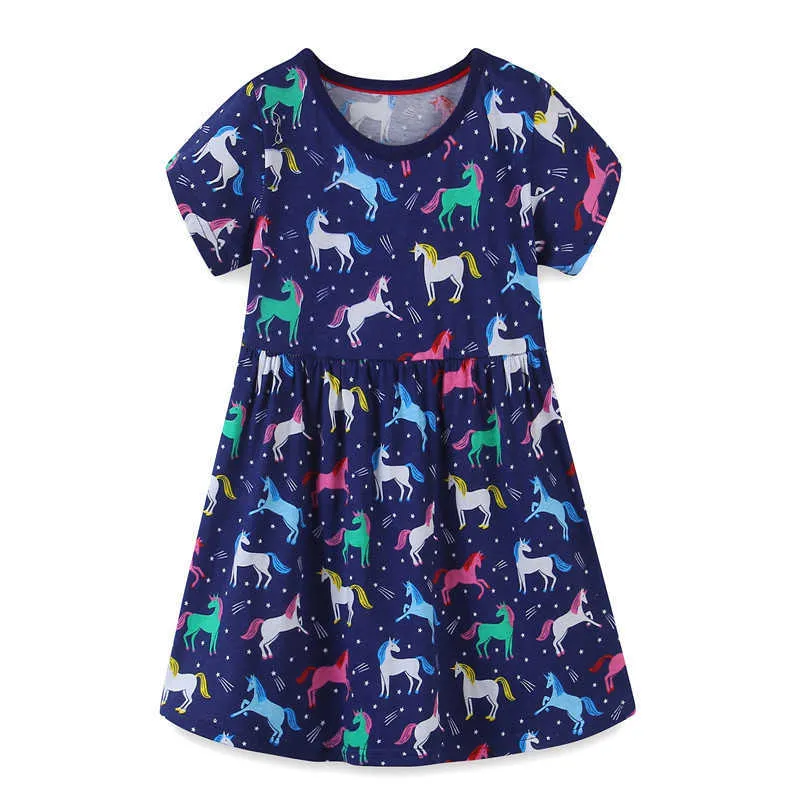 Jumping Meters Summer Kids Animals Dresses for 2-7T Girls Cotton Clothing Tunic Children Party Gift Toddler 210529