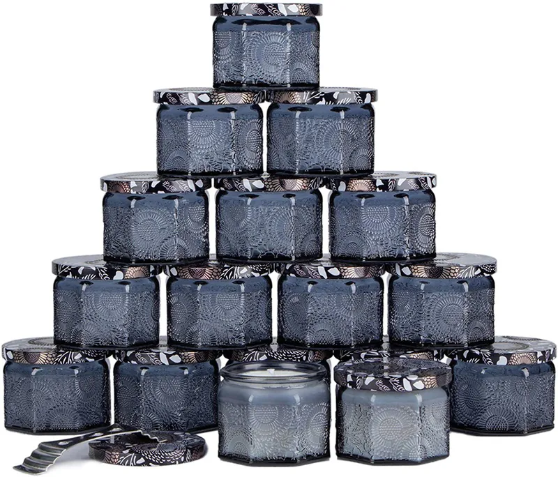 Åttkantig glasflaskor 100 ml ljus container förvaringsburk soja vaxhållare tom med lock för hemdekoration9898097