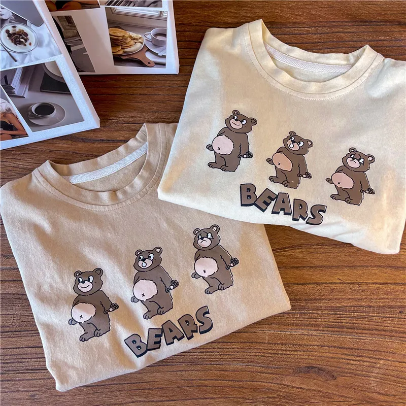 Miúdos Roupas Camisetas Imprimir Meninas Meninos Algodão Crianças Urso Camiseta Bebê Criança Tops Cartoon Completo Roupas de Manga Completa 1-6Y 220216