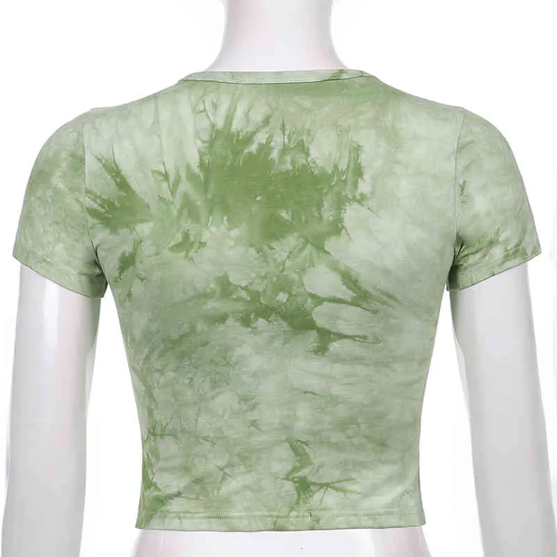 Butterfly Printed Kawaii Kvinnors T-shirt För Flickor Kortärmad Mode Casual Tie Dye O-Neck Y2K Crop Top Tee Shirt Pulover 210510