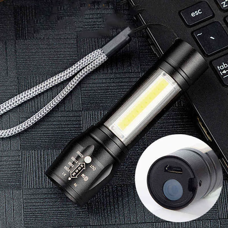 Built in Battery XP-G Q5 Led Flashlight Torch Aluminum Waterproof Camping Bulbs Shock Resistant Adjustable Zoomable Sport Light W220311