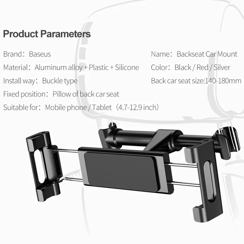 Baseus Back Seat Neadrest Mount för iPad 4.7-12.9 tum 360 Rotation Universal Tablet PC Auto Car Phone Holder Stand