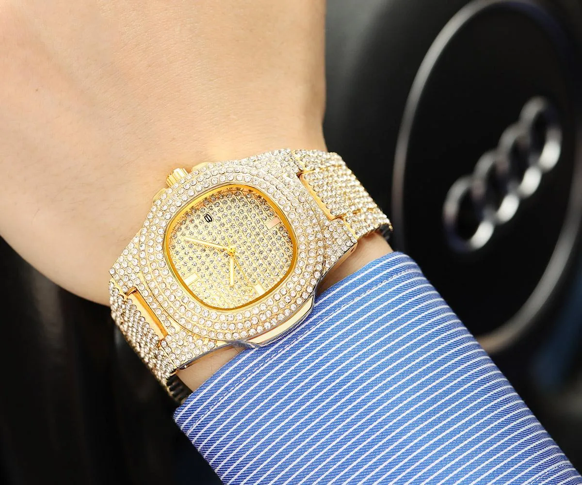 Moda Homens Mulheres Relógio Diamante Iced Out Designer Relógios 18K Ouro Aço Inoxidável Movimento de Quartzo Masculino Feminino Presente Bling Wristwat299Z