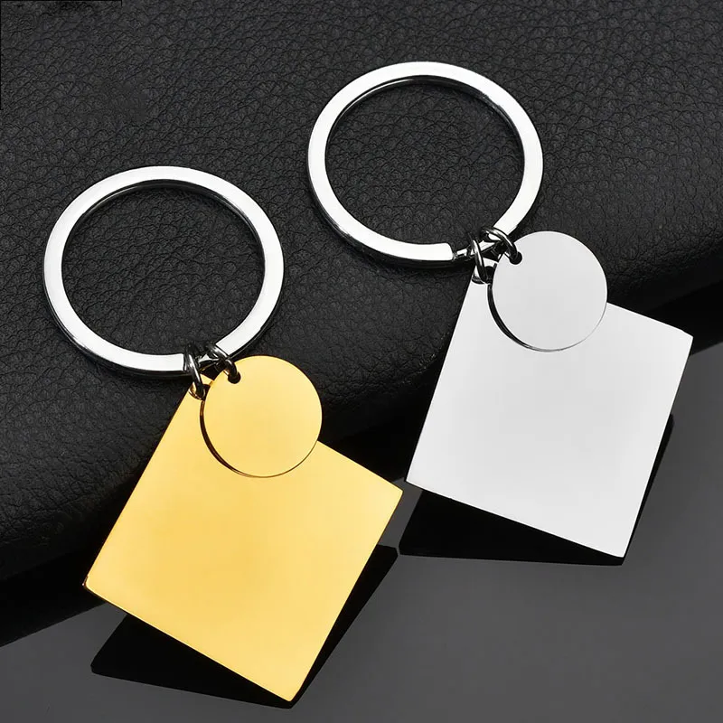 100% acier inoxydable carré pendentif porte-clés blanc armée Ketting pour gravure miroir poli voiture porte-clés entier 10 pièces 210409253o