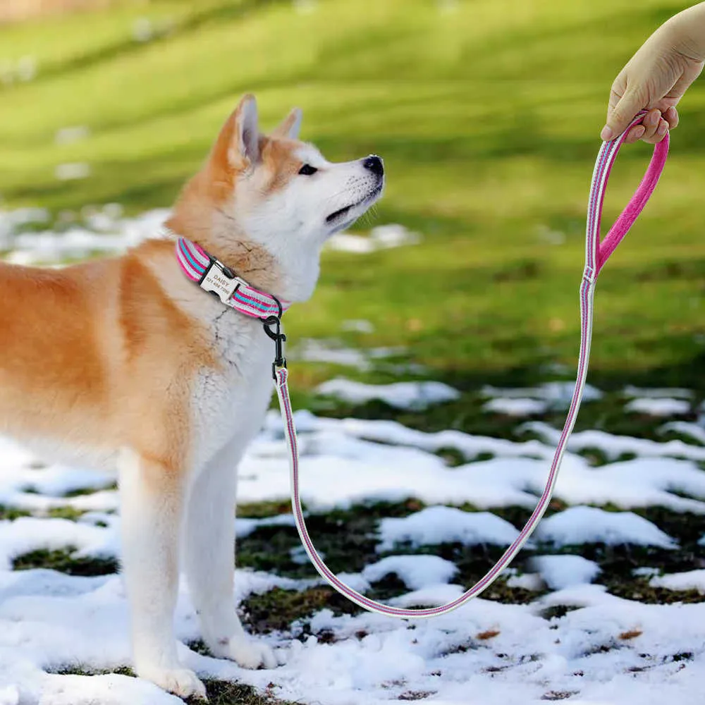 ソフトパッドドッグカラーとリーシュセットパーソナライズされたナイロン反射犬の襟カスタマイズされたペットカラー211006