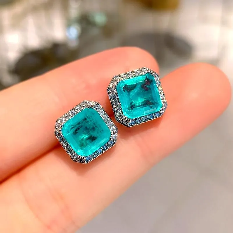 Earrings & Necklace Luxury Square Paraiba Tourmaline Jewelry Set For Women Fusion Stone Green Wedding Anniversary Gifts CZ227q