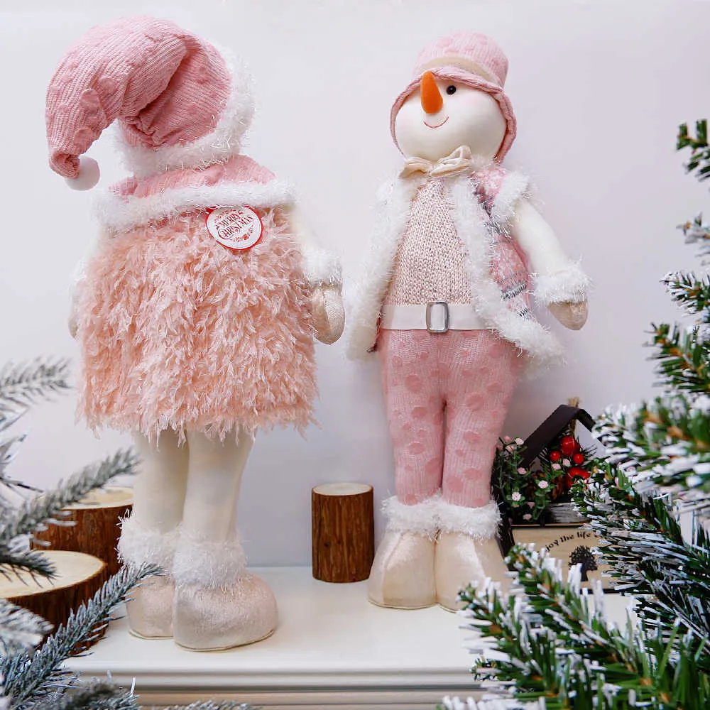 Pink Snowman Plush Dolls Stuffed Toy Christmas Decoration Festival Gift for Kids Birthday Year Navidad Home Ornaments 211018