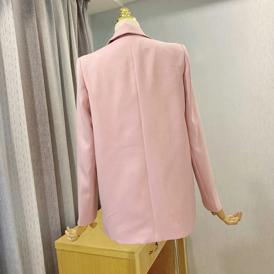 Мода дизайнер Blazer куртка женская серебряная пряжка лук высокое качество V-образным вырезом сексуальный розовый белый 210527