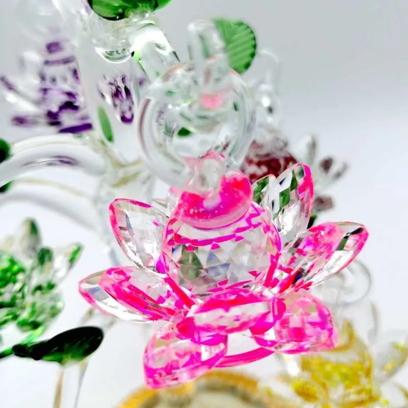 Squisito cristallo di loto albero ornamento Fengshui figurine in miniatura decorazioni la casa regali artigianali 211108
