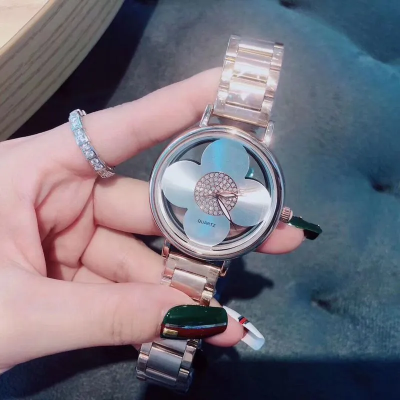 Брендовые часы для женщин и девочек, с цветочным узором, стальной металлический ремешок, кварцевые наручные часы L10238s