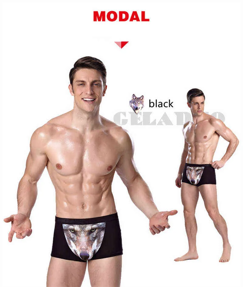 Large Size Male Underwear Funny Panties Wolf Modal Men Underware Boxer Shorts Man Comfortable Soft Pouch Underpants 4XL H1214