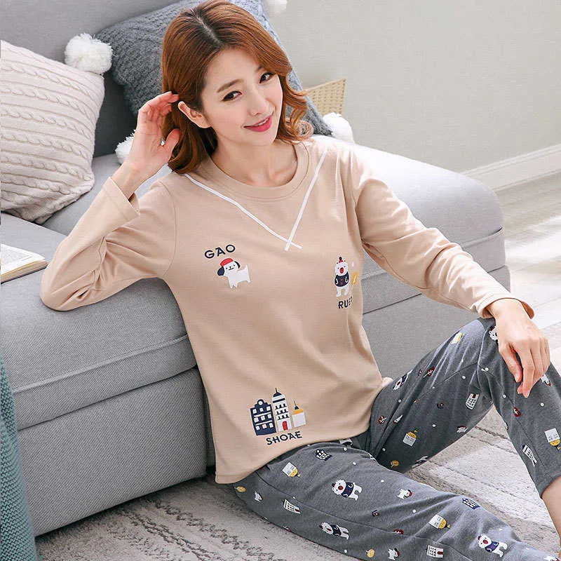 SLPBELY Pajamas Set Night Suit Leisure Wear Women Pyjamas Summer Cartoon Nightwear Sleepwear Home 210809