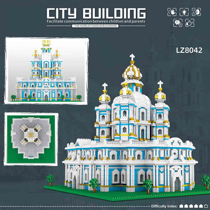 3737 pièces grande église Smolny modèle 3D blocs de construction bricolage ville vue sur la rue assemblage reliant blocs de construction décompression jouet X0503