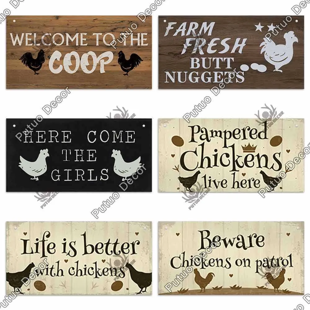 Putuo Decor Chicken Farm Wooden Signs Decorative Plaques for Wooden Plaques for Wall Decor Farm House Chicken Coop Decoration Q0723