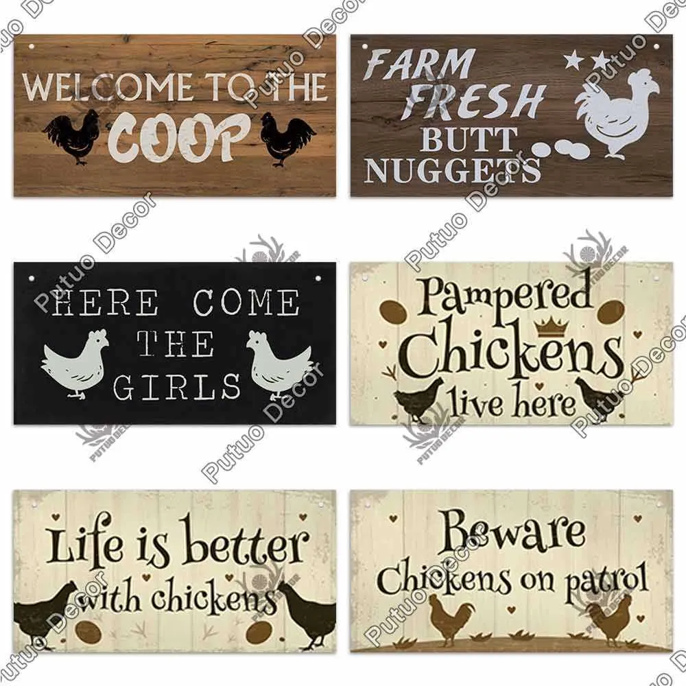 PUTUO Decoración de pollo Farm Signs Places decorativos para placas de madera para la decoración de la pared Decoración de gallineros COOP Q0726143498