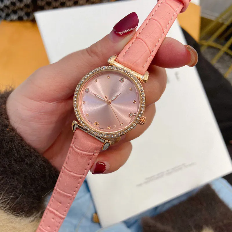 Marka modowa zegarek dla dziewczyny ładny kryształowy w stylu skórzany pasek zegarek cha48283q